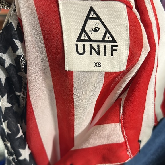 UNIF American Flag Sheer High Low Button Up - Picture 3 of 3